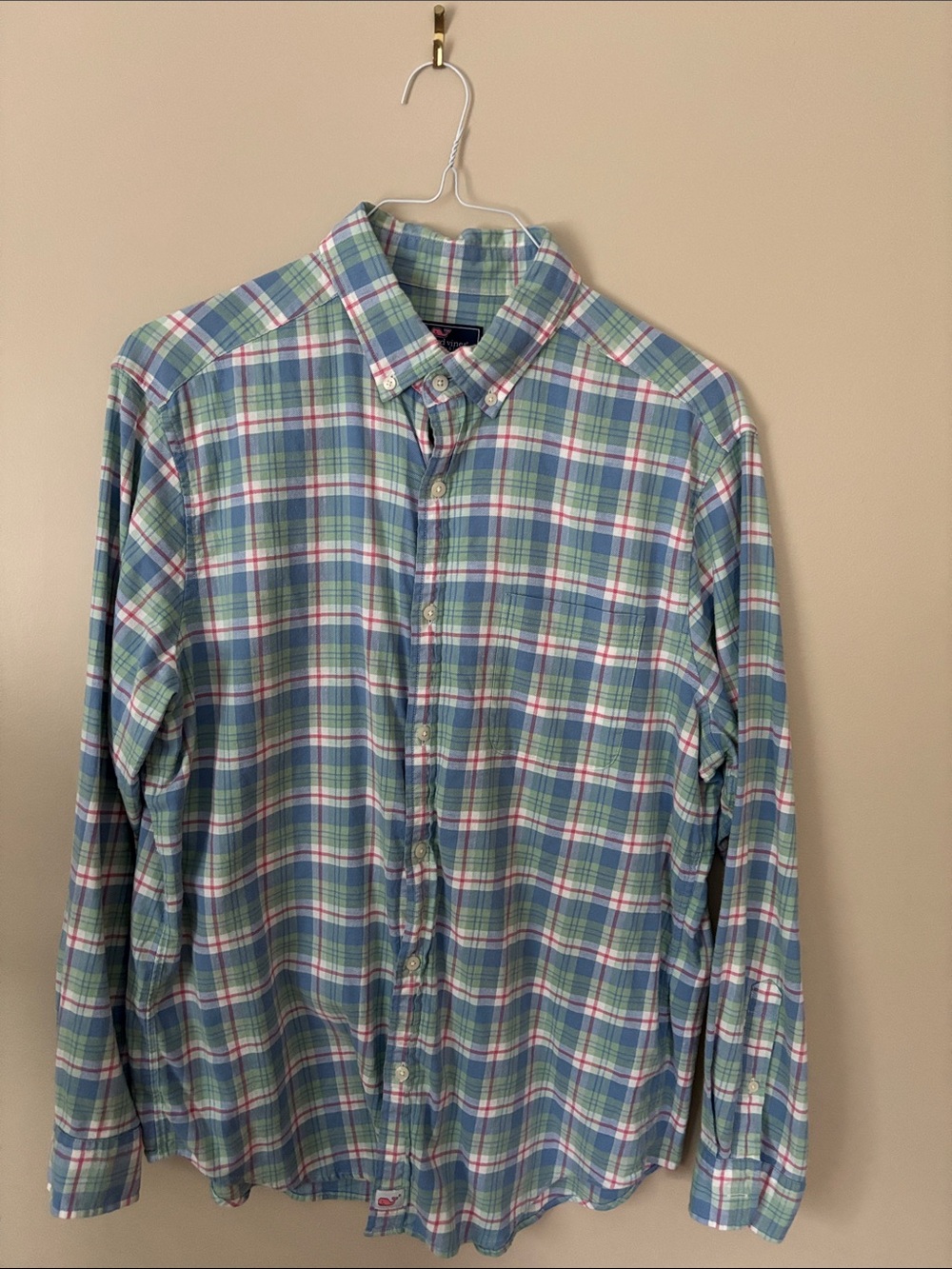Vineyard Vines Blue and Green Plaid Button-Down Shirt